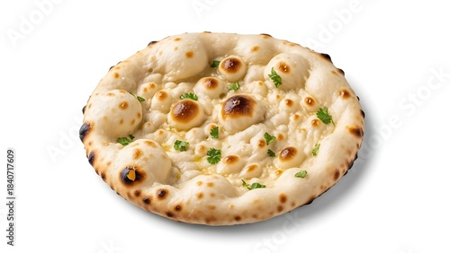 Garlic naan bread, a popular and aromatic Indian flatbread, often served with curries or pastes.