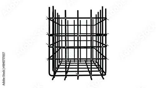 Black metal wire rack organizer for office supplies, mail, or papers on white background, modern desk storage