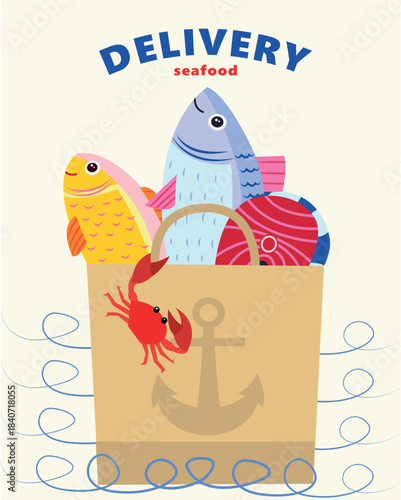 Fresh Seafood Delivery Concept Illustration with Bright Colors