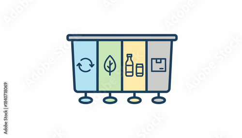 A colored waste bin divided into sections denoting sorting practices for effective recycling.