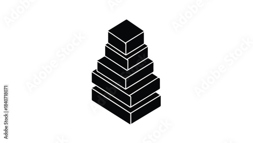 Black 3D stacked cube blocks geometric shape illustration for business concept or architecture design element