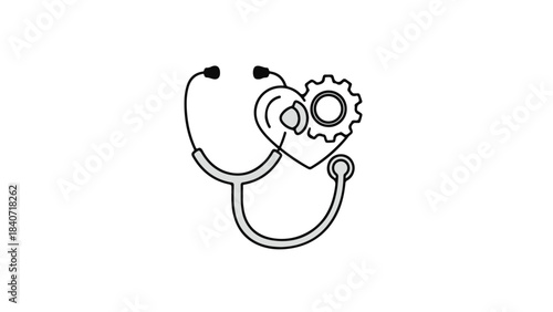 Medical healthcare stethoscope with gear mechanism symbolizing innovation and technology in medicine and healthcare industry