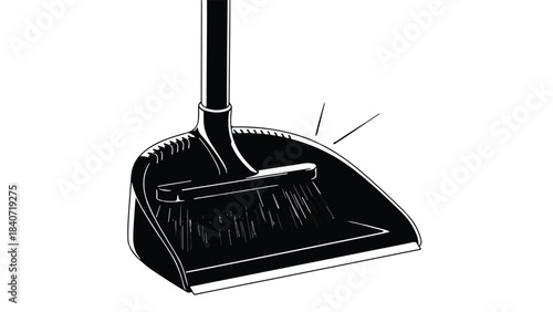 Black dustpan and brush cleaning tool for sweeping floors and surfaces in home or office setting