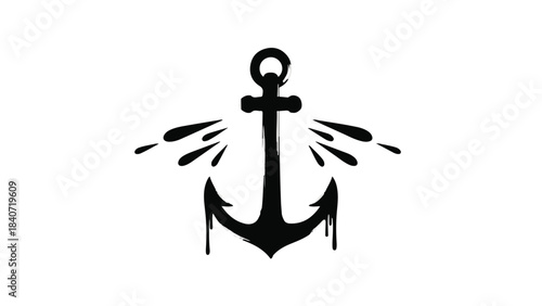 Black anchor icon with dynamic motion lines on white background, symbolizing stability and movement