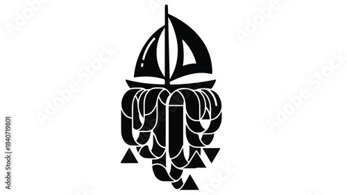 Modern abstract sailboat lantern illustration with unique design elements in black and white for creative projects and decorative concepts