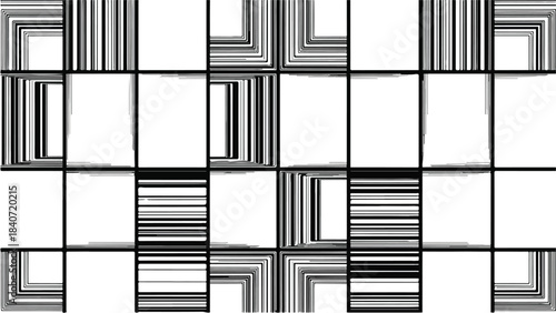 Geometric pattern background with black and white squares and rectangles in modern abstract design