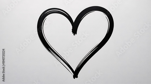 Simple black hand drawn heart outline symbol painted with thick brush strokes on a white background