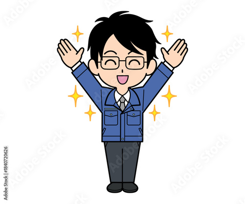 喜んでいる営業マンの男性