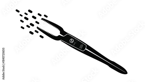 Black hair straightening tongs tool with heat styling steam on white background, hair care, beauty, styling, flat iron