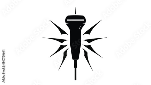 Modern black hair dryer with explosive dynamic lines and abstract burst of energy around it on white background for beauty salon or haircare product advertising