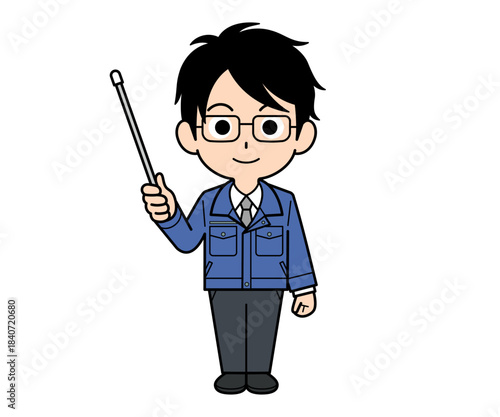 指し棒を持つ営業マンの男性