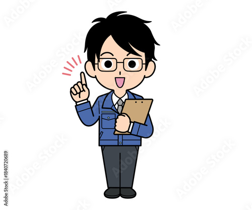 バインダーを持って指さしする営業マンの男性