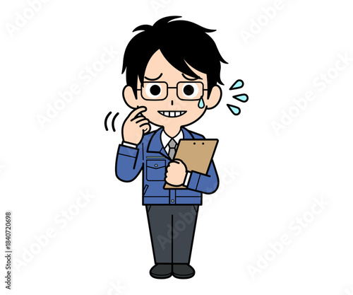 バインダーを持って動揺する営業マンの男性