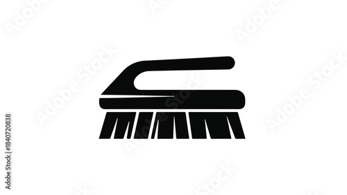 Black brush icon with bristles and handle on white background, cleaning tool symbol, simple illustration for design and editorial use
