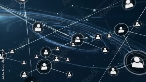 Digital network of interconnected silhouettes connected by lines on a blue backdrop