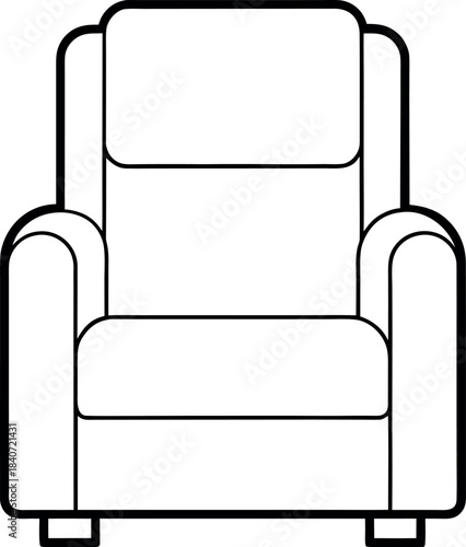 Front View Line Drawing of Recliner Armchair for Interior Design Projects