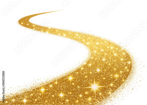 Glittering golden stream of sparkles. Abstract vector illustration of golden glitter stream isolated on white background.
