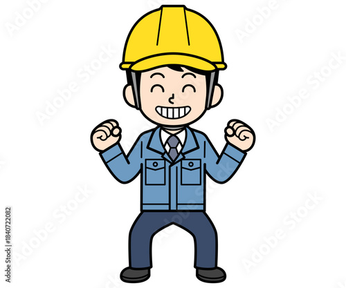 元気満々なヘルメットをかぶった現場監督の男性