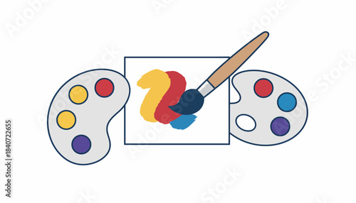 A closeup of a paintbrush delicately applying hues onto a canvas surrounded by a palette of vibrant colors.