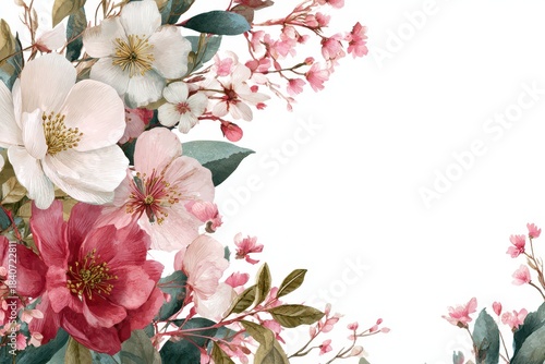 Watercolor Floral Border: Delicate Blossoms in Blush, Red, and Pink for Elegant Greetings and Celebrations