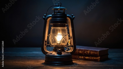 Old hanging metal oil lamp close-up.