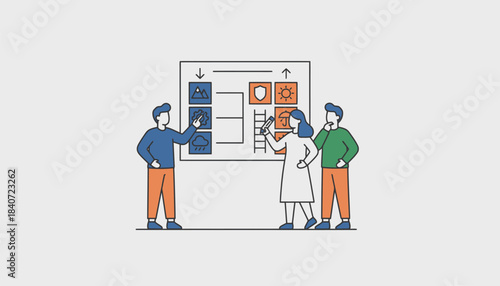 A risk assessment session where team members discuss potential challenges and create contingency plans outlined on a large poster.