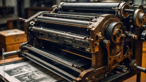 Vintage printing press, old printing machine
