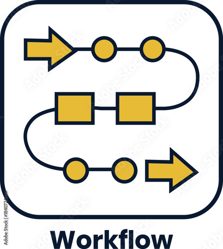 Workflow Process Icon for Business and Automation, Step-by-Step Workflow Diagram with Arrows, Task Management.