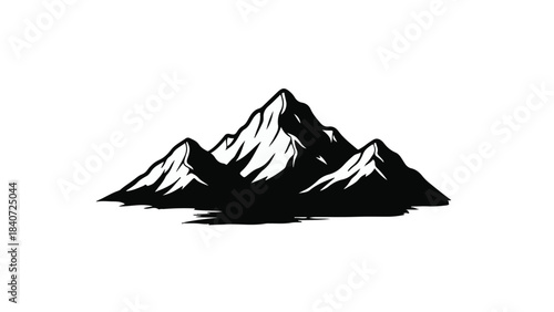 Snowy mountain range landscape silhouette in black and white illustration style with peaks and slopes