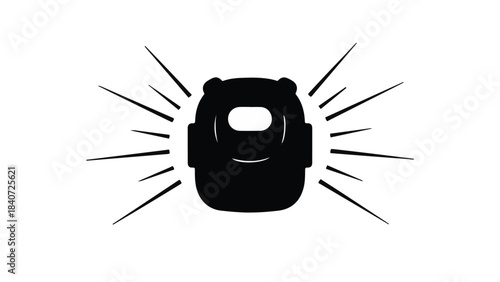 Modern camera icon with dynamic burst of light, symbolizing photography, creativity, and energy in a minimalist style