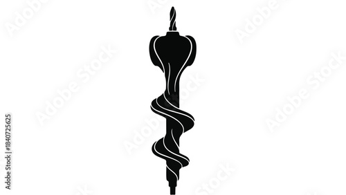 Dental explorer tool, twisted, black, medical, instrument, healthcare, dentistry, treatment, diagnosis, oral, hygiene, checkup, examination, doctor, professional, equipment, isolated, white, backgr...