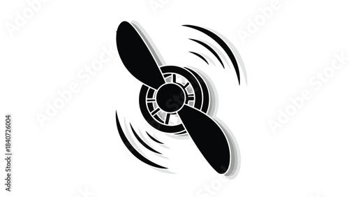 Black propeller icon with motion lines spinning fast on white background, symbolizing speed and movement in modern technology and innovation