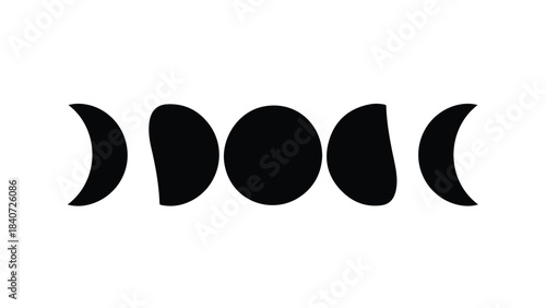 Phases of moon, lunar cycle, astronomy, space, black and white, simple, graphic, illustration, crescent, full, gibbous, icons, symbols, educational, scientific
