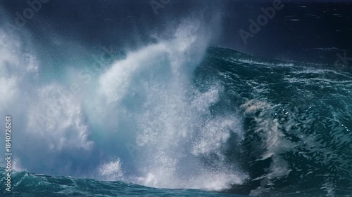 Hawaiian wave. Big ocean wave breaks on the Hawaiian shore, famous Pipeline surf spot on the Oahu island