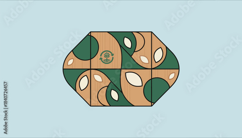 A printed packaging design showing sustainable materials and innovative shapes reflecting a brands values of ecofriendliness.