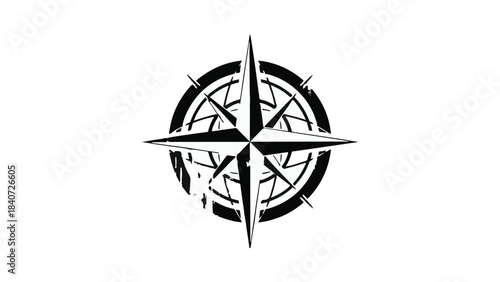 Navigation compass rose symbol with four cardinal directions on white background for travel exploration and adventure concepts