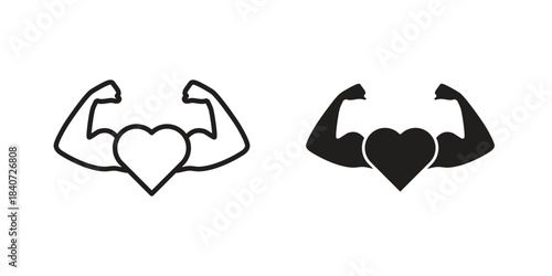 Strong heart icons vector Collection Clipart Pack. icon with editable line stroke