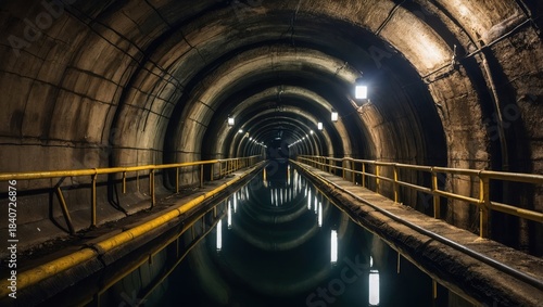 Underground metro tunnel, metro tracks