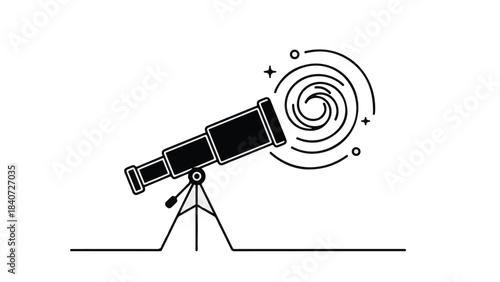 Telescope stargazing astronomy night sky spiral galaxy stars science exploration modern black line illustration