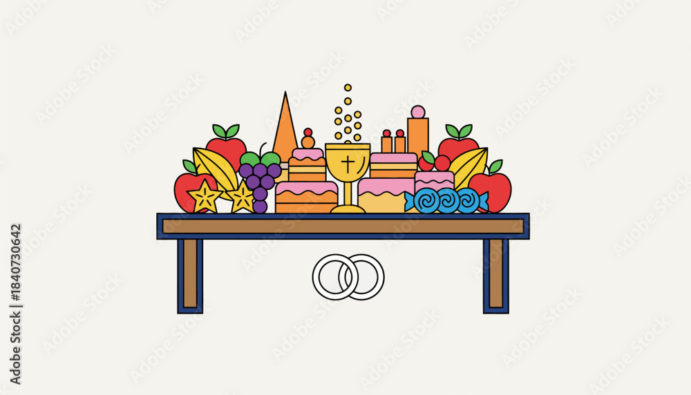 Fototapeta premium A ceremonial table adorned with vibrant fruits and sweets representing prosperity and abundance in the couples new life.