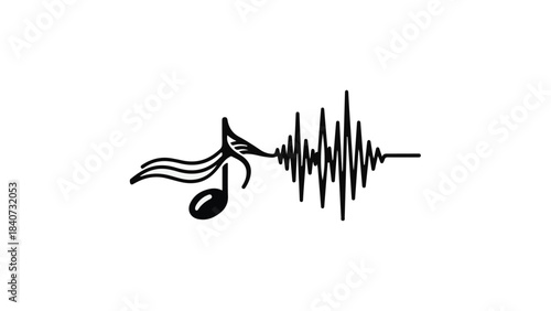 Music sound wave note illustration, audio waveform symbol, musical note with soundwave, melody frequency icon, sound design element