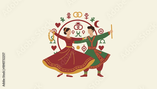 A traditional dance performance featuring cultural stories of love and marriage celebrating the couples heritage and history.