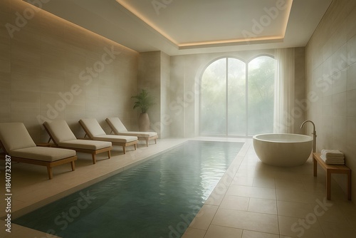 Luxury spa interior with soft steam and natural light