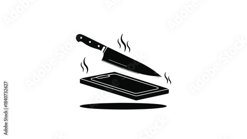 Cutting smartphone with sharp knife slicing through mobile device in dramatic motion with sparks flying