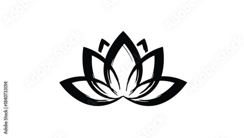 Black lotus flower logo icon illustration on white background, symbolizing spiritual growth and enlightenment