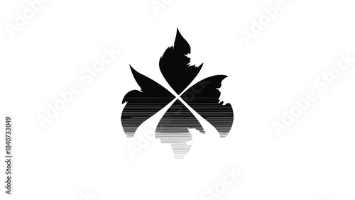 Modern black maple leaf logo with reflection on white background, gradient effect, sleek design element for branding advertising
