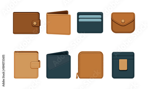 Wallet and accessory collection, flat vector illustration of leather designs