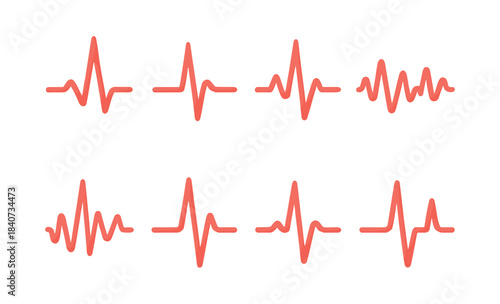 Heartbeat pattern collection, flat vector illustration, medical beats, cardiogram