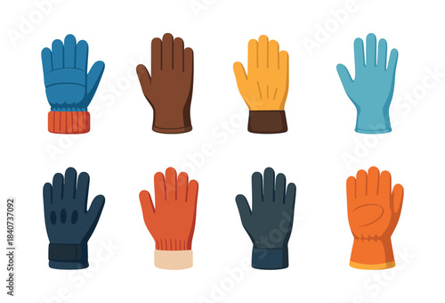 Winter glove collection, warm, colorful handwear, flat vector illustration