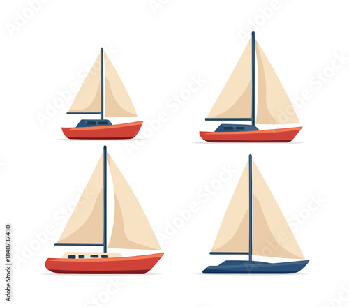 Sailboat vector illustration, yachts, vessels in flat vector style